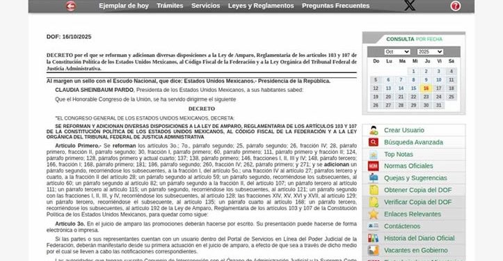 Publica Presidencia reformas a la Ley de Amparo en edición vespertina del DOF