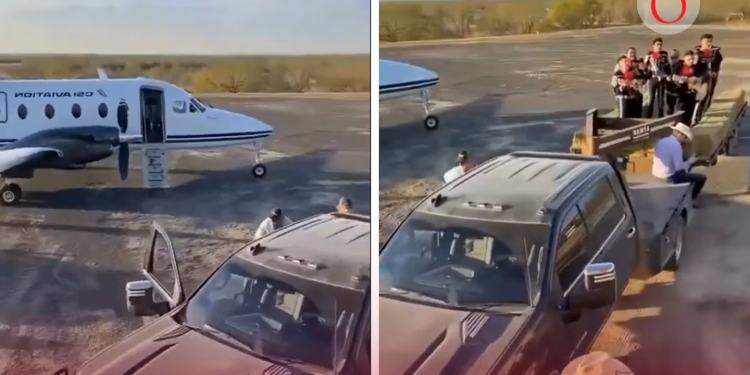 El video revela una escena sorprendente: mariachis tocando en lo que parece ser una celebración mientras personas con armas largas y en presencia de individuos que hablan en inglés