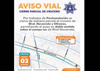 Iniciarán este 3 de febrero trabajos de rehabilitación en crucero Navarrete y Olivares