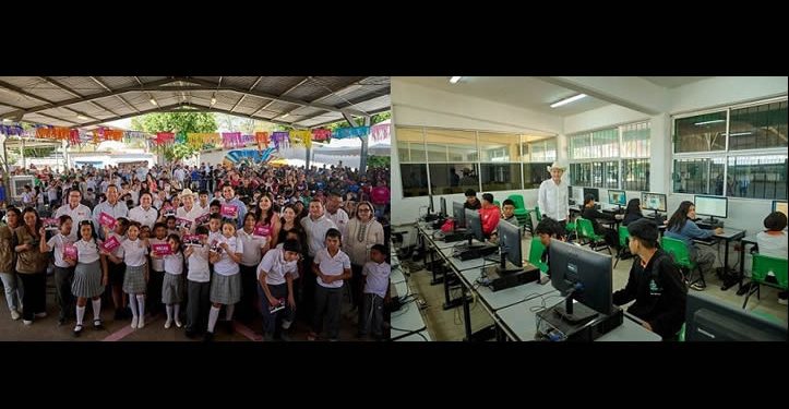 Entrega Durazo becas y equipo a plantel del CBTA en el Poblado Miguel Alemán