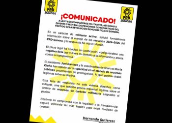 Militante del PRD en Cajeme denuncia opacidad en manejo de recursos del partido