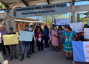Indígenas protestan en Universidad del Pueblo Yaqui, en Sonora; exigen diálogo con el ministro de la SCJN, Hugo Aguilar