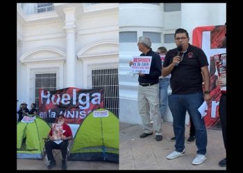 Inician académicos de la Unison plantón permanente en Palacio de Gobierno tras “marcha por la dignidad”
