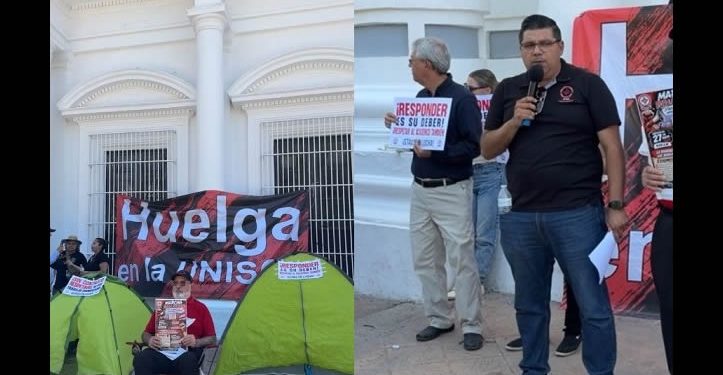 Inician académicos de la Unison plantón permanente en Palacio de Gobierno tras “marcha por la dignidad”