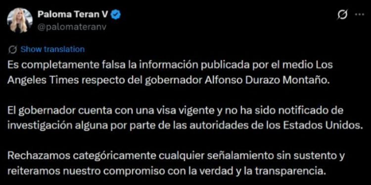 Rechaza vocera de Sonora señalamientos de Los Angeles Times