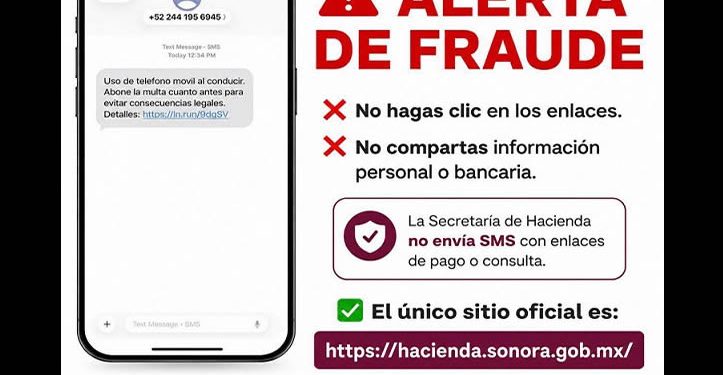 Alerta Hacienda Estatal sobre fraude a través de mensajería sobre presuntas infracciones y adeudos