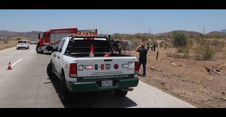 Accidente de autobús de pasajeros tramo Guaymas-Hermosillo; un muerto y nueve lesionados el saldo preliminar