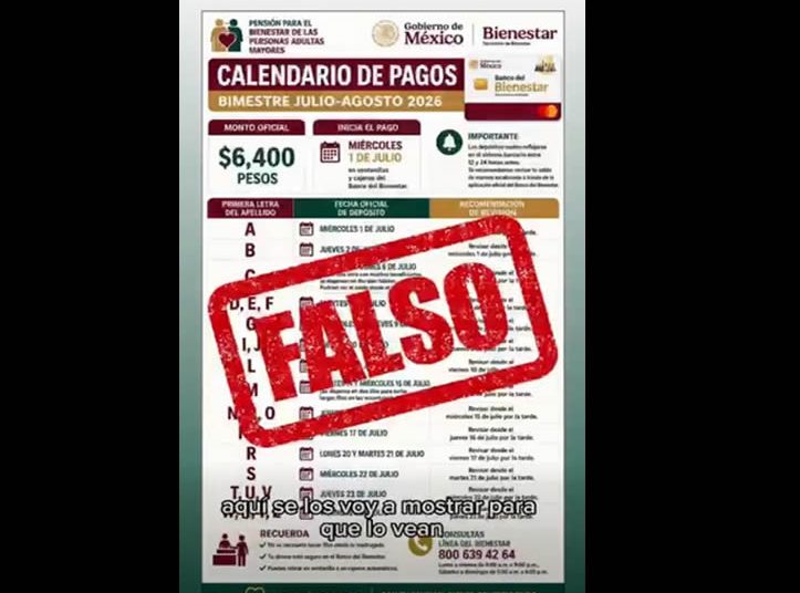 Circula en redes calendario de pago FALSO de los programas sociales del gobierno federal del bimestre julio-agosto