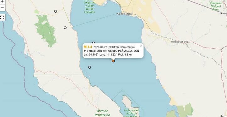 Temblor de 4.4 grados con epicentro al sur de Puerto Peñasco