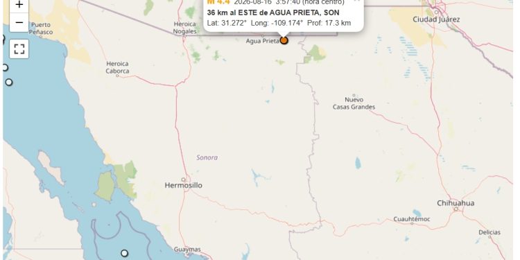 Sismo de 4.4 de magnitud se registra en Agua Prieta