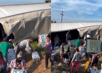Rapiña tras volcadura de tráiler con agua en la carretera México 15, cerca de Sinaloa y Sonora