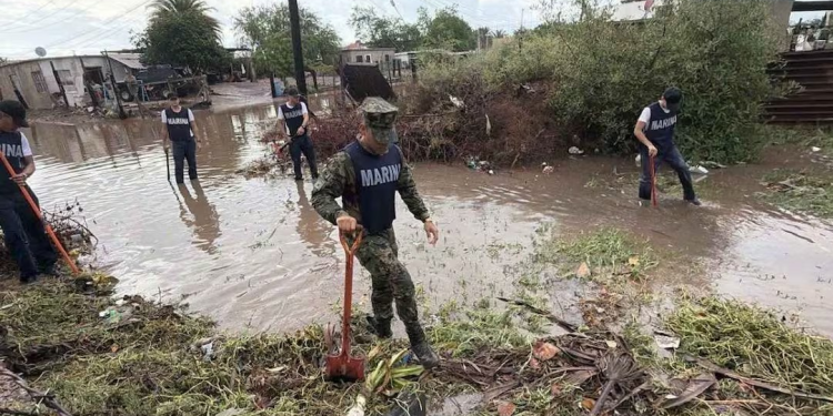 Activan Fase de Auxilio del Plan Marina para damnificados por lluvias en Empalme, piden a la población ubicar refugios temporales