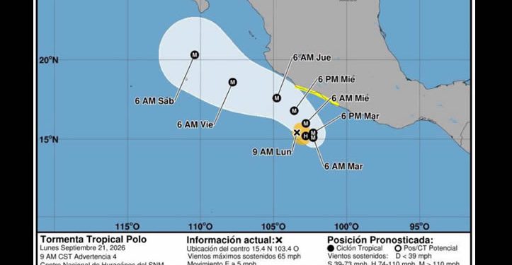 Emite Capitanía de Puerto Regional de Guaymas aviso a la Comunidad Marítima ante desarrollo de la Tormenta “Polo” en el Pacífico
