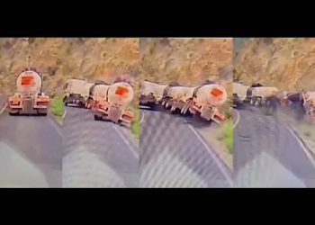 Pipa que transportaba ácido sulfúrico se voltea en el tramo de la carretera Imuris-Cananea el martes por la tarde