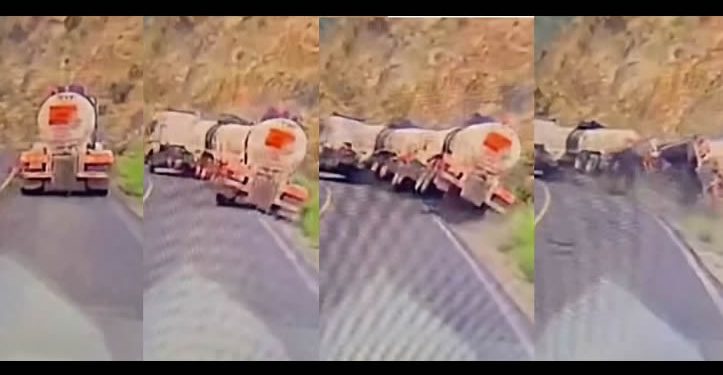 Pipa que transportaba ácido sulfúrico se voltea en el tramo de la carretera Imuris-Cananea el martes por la tarde
