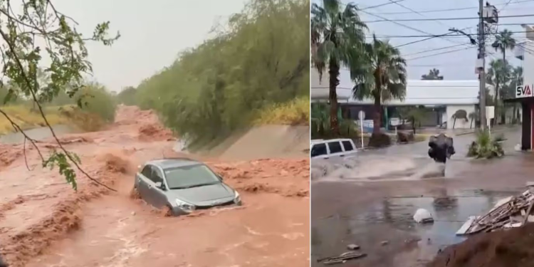 Inundaciones en Guaymas, Sonora: Vehículos y Una Mujer son Arrastrados por la Corriente