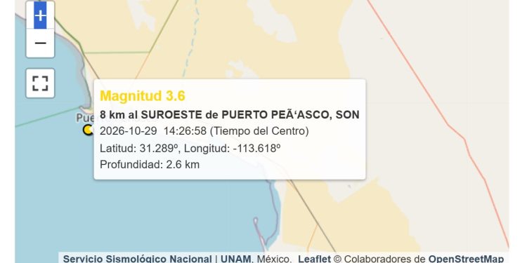 Sismo de magnitud 3.6 sacude las cercanías de Puerto Peñasco, Sonora