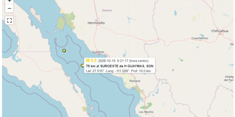 Registran sismo de magnitud 3.5 al suroeste de Guaymas