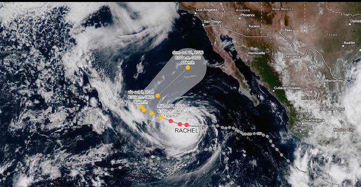 Huracán Rachel cambia de trayectoria y se acerca nuevamente a las costas de México